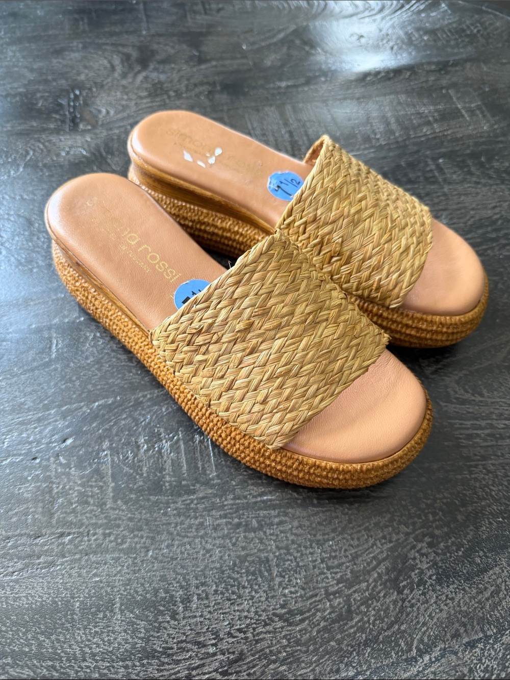 Braided Slide Platform Sandals in Tan